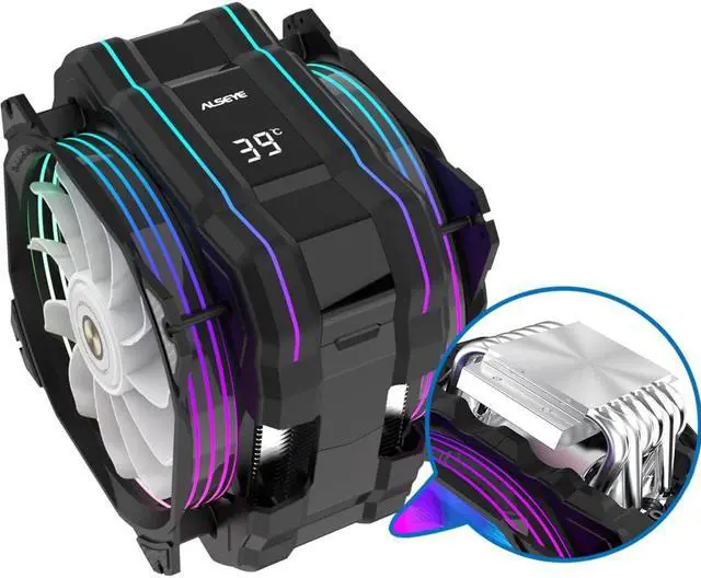 Alt view image 3 of 7 - ALSEYE M120D Plus CPU Air Cooler, Temperature Displayed CPU Cooler Comes with Dual ARGB & PWM 120mm Max Series Fans, Compatible with Intel LGA1700 /1200 /115X /2011/2066 /1366 and AMD AM4/AM5 (Black)