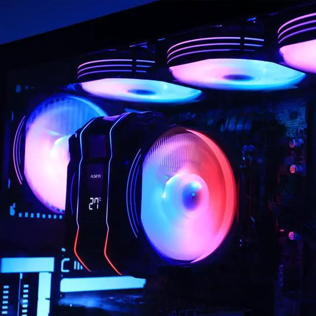 Alt view image 4 of 7 - ALSEYE M120D Plus CPU Air Cooler, Temperature Displayed CPU Cooler Comes with Dual ARGB & PWM 120mm Max Series Fans, Compatible with Intel LGA1700 /1200 /115X /2011/2066 /1366 and AMD AM4/AM5 (Black)