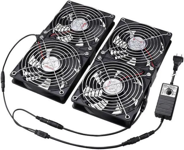Main image of 4 x 120mm Mining Rig Server Rack Fan with 100V - 240V AC Power Variable Speed Control, Big Airflow for DIY Cooling CPU GPU,AV Cabinets, TVs Routers. Audio Amplifier, Refrigerator, Home Heater