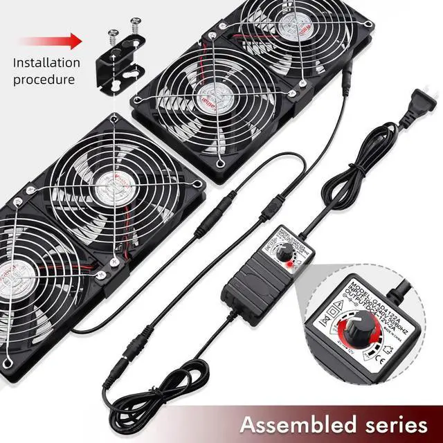 Alt view image 2 of 6 - 4 x 120mm Mining Rig Server Rack Fan with 100V - 240V AC Power Variable Speed Control, Big Airflow for DIY Cooling CPU GPU,AV Cabinets, TVs Routers. Audio Amplifier, Refrigerator, Home Heater