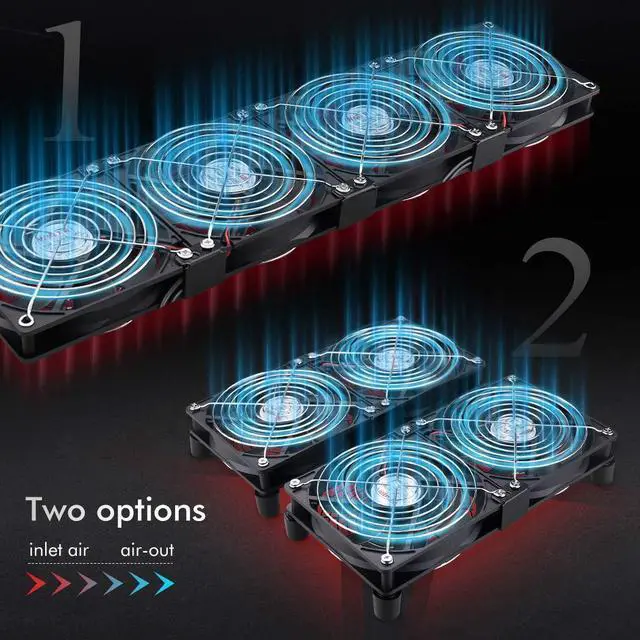 Alt view image 3 of 6 - 4 x 120mm Mining Rig Server Rack Fan with 100V - 240V AC Power Variable Speed Control, Big Airflow for DIY Cooling CPU GPU,AV Cabinets, TVs Routers. Audio Amplifier, Refrigerator, Home Heater