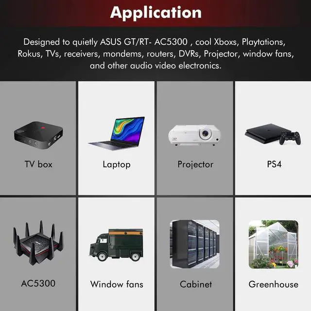 Alt view image 5 of 6 - 4 x 120mm Mining Rig Server Rack Fan with 100V - 240V AC Power Variable Speed Control, Big Airflow for DIY Cooling CPU GPU,AV Cabinets, TVs Routers. Audio Amplifier, Refrigerator, Home Heater
