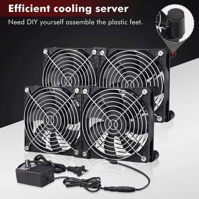 Alt view image 6 of 6 - 4 x 120mm Mining Rig Server Rack Fan with 100V - 240V AC Power Variable Speed Control, Big Airflow for DIY Cooling CPU GPU,AV Cabinets, TVs Routers. Audio Amplifier, Refrigerator, Home Heater