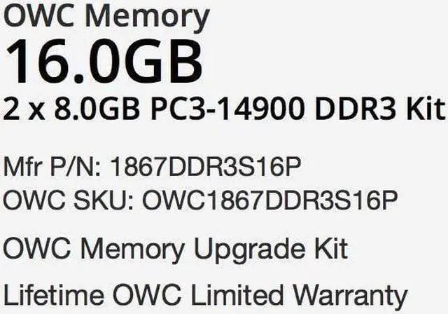 Alt view image 2 of 4 - OWC 16GB (2 x 8GB) PC14900 DDR3 1866MHz SO-DIMMs Memory Compatible with 2015 (Late) iMac 27" w/Retina 5K Models and Compatible PCs (OWC1867DDR3S16P)
