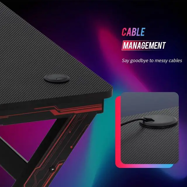 Alt view image 6 of 7 - Gaming Desk Computer Desk 45.2"x 23.4" Home Office Desk Extra Large Modern Ergonomic Black PC Carbon Fiber Table Gamer Workstation with Cup Holder Headphone Hook