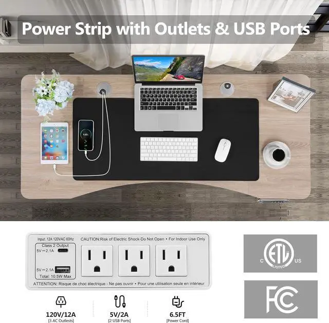 Alt view image 2 of 7 - 55 x 24 inch Standing Desk Electric Adjustable Height with Charging Station, Stand up Desk with Oversized Mouse Pad, Ergonomic Curved Workstation, 4 Caster, 4 Preset Heights Easy to Set