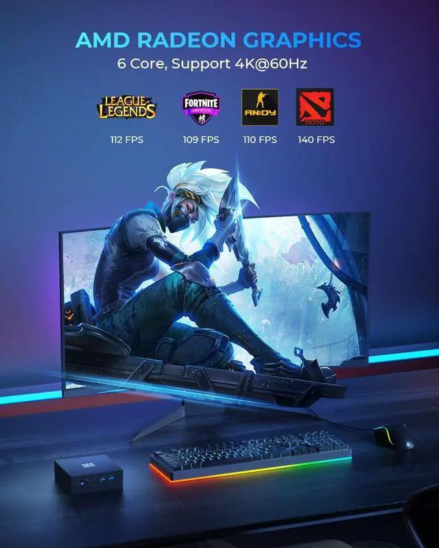 Alt view image 4 of 7 - Mini PCDual LANAMD Ryzen 5 5500U, 16GB DDR4 512GB NVMe PCIe3.0 SSD Win 11 Pro4K@60Hz Triple DisplayMini Desktop Computers,Gaming PC 6C/12T, up to 4.0GHz,USB-C/BT4.0/Wi-Fi6/Dual Channel