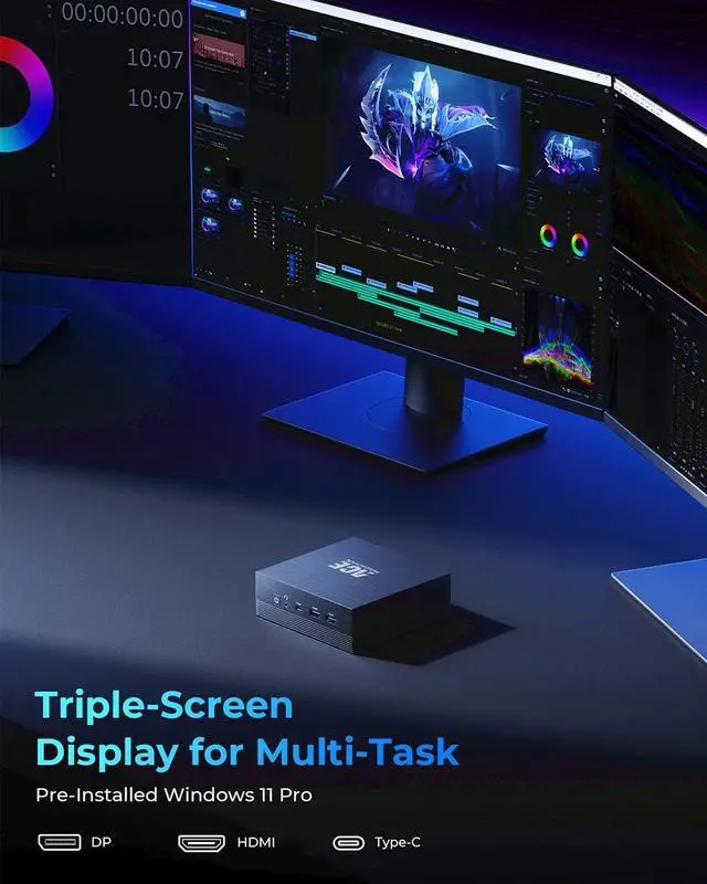 Alt view image 6 of 7 - Mini PCDual LANAMD Ryzen 5 5500U, 16GB DDR4 512GB NVMe PCIe3.0 SSD Win 11 Pro4K@60Hz Triple DisplayMini Desktop Computers,Gaming PC 6C/12T, up to 4.0GHz,USB-C/BT4.0/Wi-Fi6/Dual Channel