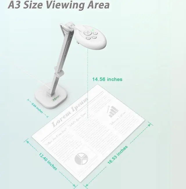 Alt view image 5 of 6 - INS-2 USB Document Camera  13MP 4K Ultra HD A3-Size Capture, Dual-Mode Autofocus, LED Light, Microphone; Mac OS, Windows, Chromebook Compatible for Remote Teaching, Web Conferencing, Live Demo