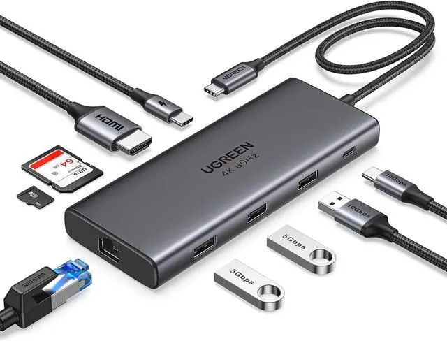 Main image of Revodok Pro 109 USB C Hub 9 in 1 10Gbps USB C 3.2 & USBA 3.2 4K HDMI 100W Power Delivery SD/TF Card Reader Gigabit Ethernet for MacBook Pro/Air iPhone 16 15 Pro/Max Thinkpad and More