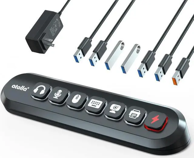 Main image of Powered USB Hub, atolla 7-Port USB 3.0 hub (6 Superspeed Transfer Ports+ 1 Fast Charging Port) with Swappable Illuminated Icon Switch and 12V/3A Power Adapter for Windows, MacOS, ChromeOS, Linux
