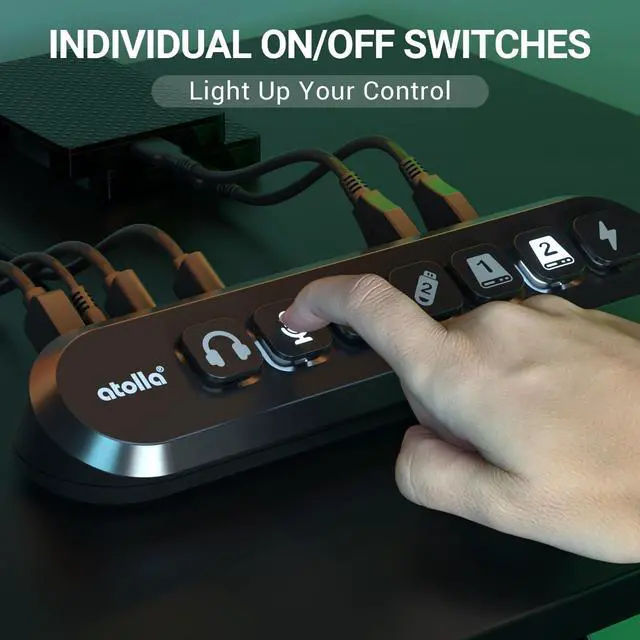 Alt view image 3 of 7 - Powered USB Hub, atolla 7-Port USB 3.0 hub (6 Superspeed Transfer Ports+ 1 Fast Charging Port) with Swappable Illuminated Icon Switch and 12V/3A Power Adapter for Windows, MacOS, ChromeOS, Linux
