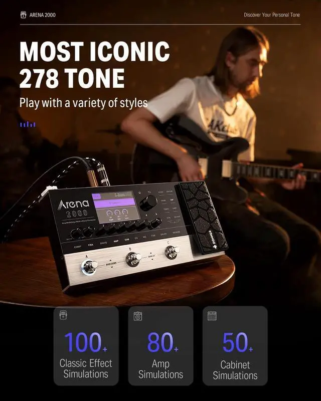 Alt view image 3 of 7 - Arena 2000 Guitar Multi-Effects Pedal with 278 Effects, 100 IRs, Looper, Drum Machine, Amp Modeling, XLR and MIDI Support