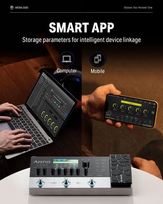 Alt view image 7 of 7 - Arena 2000 Guitar Multi-Effects Pedal with 278 Effects, 100 IRs, Looper, Drum Machine, Amp Modeling, XLR and MIDI Support