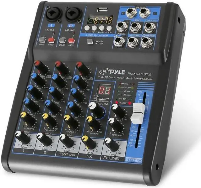 Main image of Professional Audio Mixer Sound Board Console System- Interface 4 Channel Digital USB Bluetooth MP3 Computer Input 48V Phantom Power Stereo DJ Studio Streaming FX 16-Bit DSP Processor- PMXU43BT.5