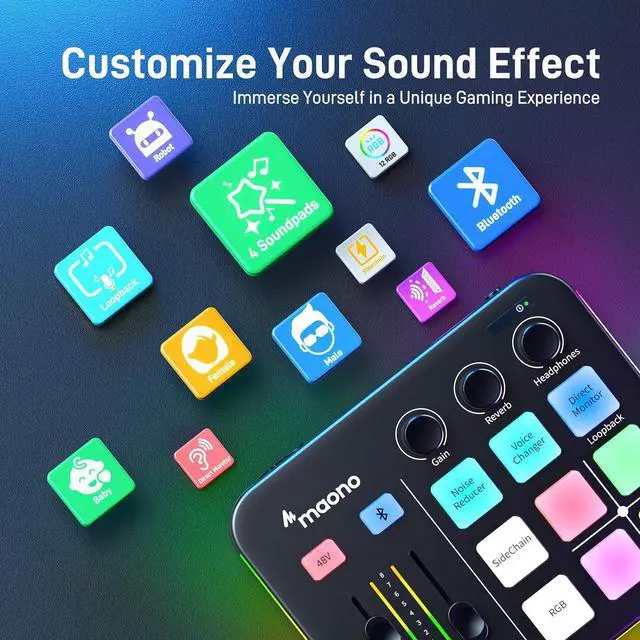 Alt view image 4 of 7 - Gaming Audio Mixer, Audio Interface with Pro-preamp, RGB, Bluetooth, 48V Phantom Power for Live Streaming, Podcasting, Content Create, Gaming MaonoCaster G1 NEO (BLACK)