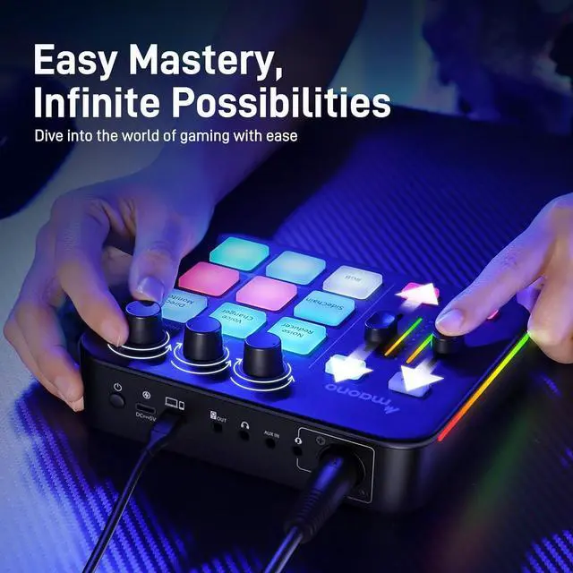 Alt view image 7 of 7 - Gaming Audio Mixer, Audio Interface with Pro-preamp, RGB, Bluetooth, 48V Phantom Power for Live Streaming, Podcasting, Content Create, Gaming MaonoCaster G1 NEO (BLACK)