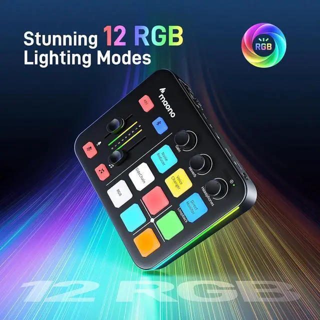 Alt view image 5 of 7 - Gaming Audio Mixer, Audio Interface with Pro-preamp, RGB, Bluetooth, 48V Phantom Power for Live Streaming, Podcasting, Content Create, Gaming MaonoCaster G1 NEO (BLACK)