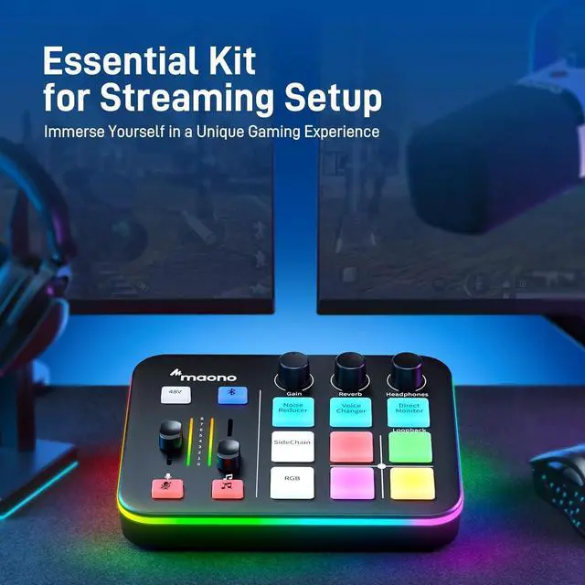 Alt view image 2 of 7 - Gaming Audio Mixer, Audio Interface with Pro-preamp, RGB, Bluetooth, 48V Phantom Power for Live Streaming, Podcasting, Content Create, Gaming MaonoCaster G1 NEO (BLACK)