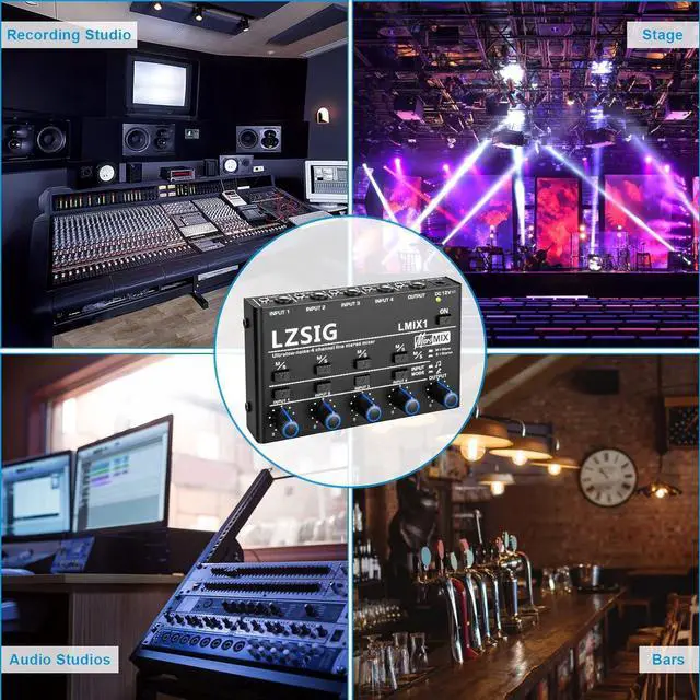 Alt view image 7 of 7 - Mini Audio Mixer,Stereo Line Mixer for Sub-Mixing,Ultra Low-Noise,4-Channel,Microphone Independent Control, 1/4" & 1/8" TRS Output and Input, for Guitars,Bass,Keyboards or Stage Mixer Extension