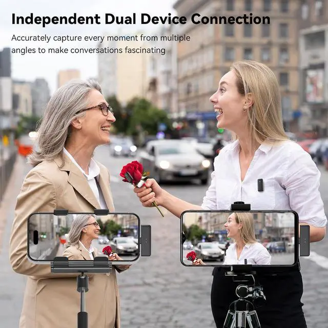 Alt view image 2 of 7 - LEVN Wireless Lavalier Microphone, Microphone for iPhone (2 TX + 2 RX + Charging Case), Mini Mic with Noise Cancellation, 20H Battery, 200ft, Wireless Microphone for iPhone 15/14/13/12, Android, PC