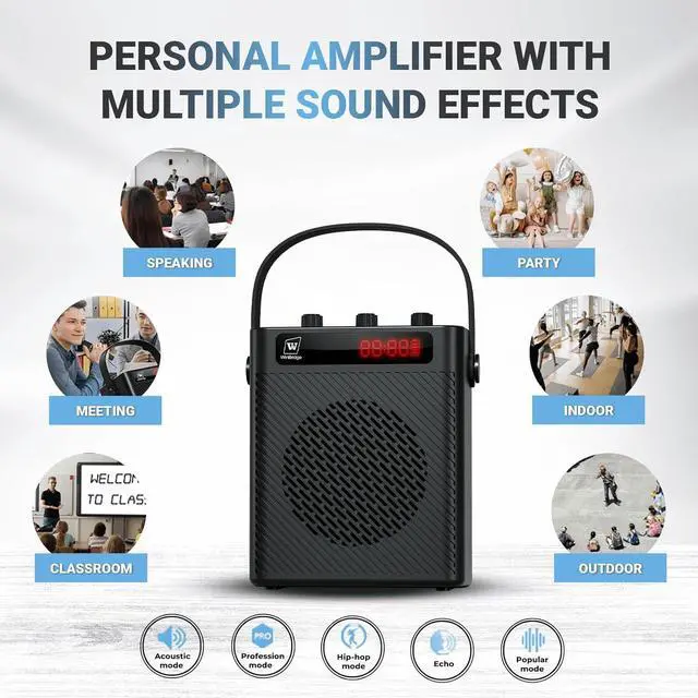 Alt view image 4 of 7 - Voice Amplifier Wireless Microphone/Handheld Mic- Portable Microphone and Speaker Wireless Karaoke System, Bluetooth Speaker with Mics Personal Pa System, 4 Sound Effects for Teachers Speaking S95