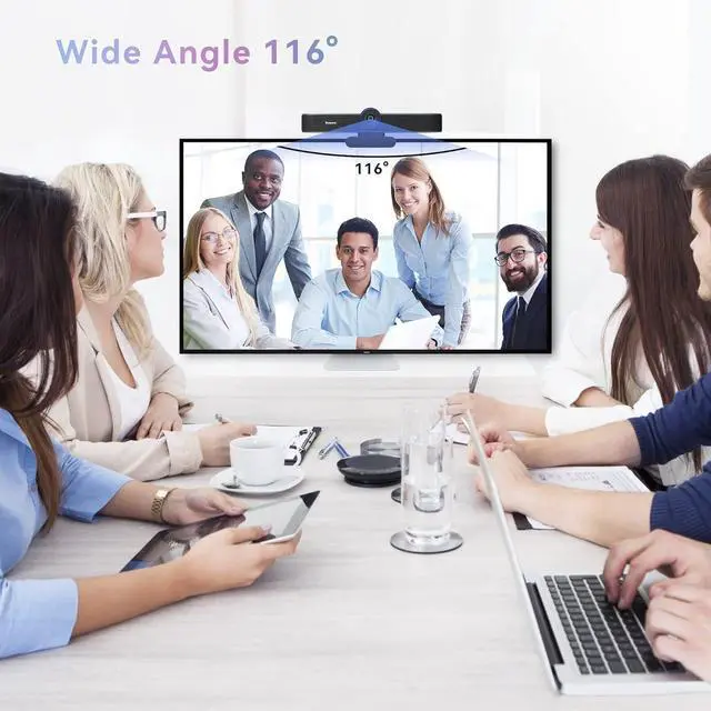 Alt view image 5 of 7 - Tenveo 1080P 60FPS Webcam with Microphone and Speaker, All-in-One Video Audio Conference Camera Autofocus 116° for Video Conferencing Gaming Meeting Live Streaming Works with Zoom OBS YouTube