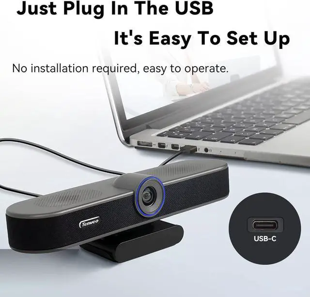 Alt view image 6 of 7 - Tenveo 1080P 60FPS Webcam with Microphone and Speaker, All-in-One Video Audio Conference Camera Autofocus 116° for Video Conferencing Gaming Meeting Live Streaming Works with Zoom OBS YouTube