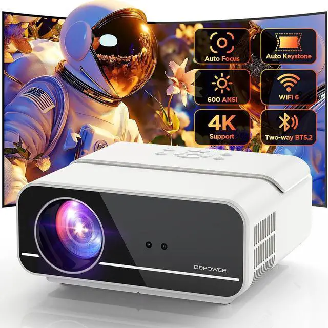 Main image of Projector 4K with 5G WiFi and Two-Way Bluetooth, 600ANSI FHD Native 1080P Outdoor Movie Projector with 4P4D/PPT/Zoom, Mini Home Projector Compatible w TV Stick (White)