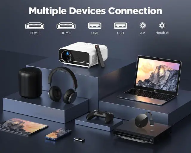 Alt view image 7 of 7 - Projector 4K with 5G WiFi and Two-Way Bluetooth, 600ANSI FHD Native 1080P Outdoor Movie Projector with 4P4D/PPT/Zoom, Mini Home Projector Compatible w TV Stick (White)