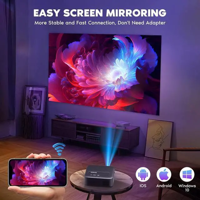 Alt view image 4 of 7 - Native 1080P Projector, 4K Portable Projector with 700 ANSI, Projector with WiFi and Bluetooth, Zoom Function, Outdoor Movie Projector for Phone/Laptop/TV Stick/DVD/USB/HDMI