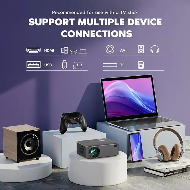 Alt view image 7 of 7 - Native 1080P Projector, 4K Portable Projector with 700 ANSI, Projector with WiFi and Bluetooth, Zoom Function, Outdoor Movie Projector for Phone/Laptop/TV Stick/DVD/USB/HDMI