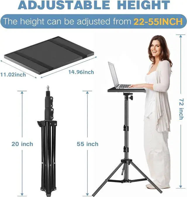 Alt view image 2 of 5 - Projector Stand, 22 to 55 Inch Laptop Stand With Phone Holder, Tripod for DJ Equipment, Outdoor Movies, Office, Home, Stage or Studio (Black)