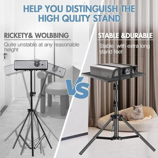 Alt view image 3 of 5 - Projector Stand, 22 to 55 Inch Laptop Stand With Phone Holder, Tripod for DJ Equipment, Outdoor Movies, Office, Home, Stage or Studio (Black)