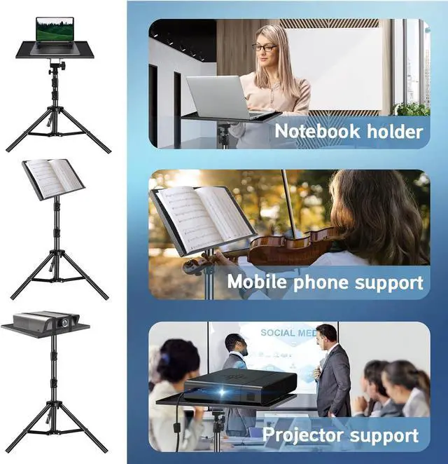 Alt view image 4 of 5 - Projector Stand, 22 to 55 Inch Laptop Stand With Phone Holder, Tripod for DJ Equipment, Outdoor Movies, Office, Home, Stage or Studio (Black)