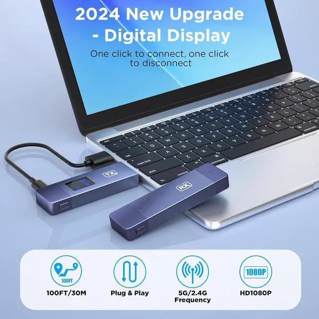 Alt view image 2 of 7 - Wireless HDMI Transmitter and Receiver, Wireless HD Extender Plug & Play Portable 2.4G/5G with LED Screen HDMI Kit for Streaming Video and Audio to Monitor from Laptop/Pc/Tv Box/Projector