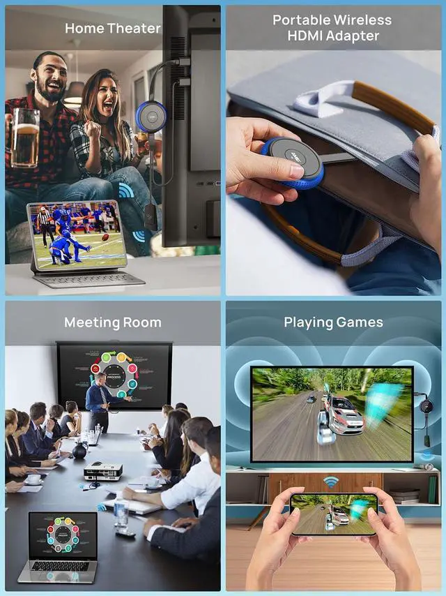 Alt view image 7 of 7 - 4K/5G Wireless HDMI Display Adapter, 4K@30Hz Miracast Dongle Screen Mirroring Video & Audio Receiver 65FT, for Laptop, PC, i-Phone, i-Pad, Tablet, Mac,Android,Window to TV/Projector/Monitor
