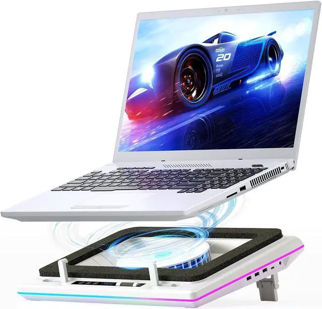 Main image of RGB Laptop Cooling Pad, White, Powerful Turbofan, Quiet Cooling, Touch Control, LCD Screen, Seal Foam, 15-19in Laptops