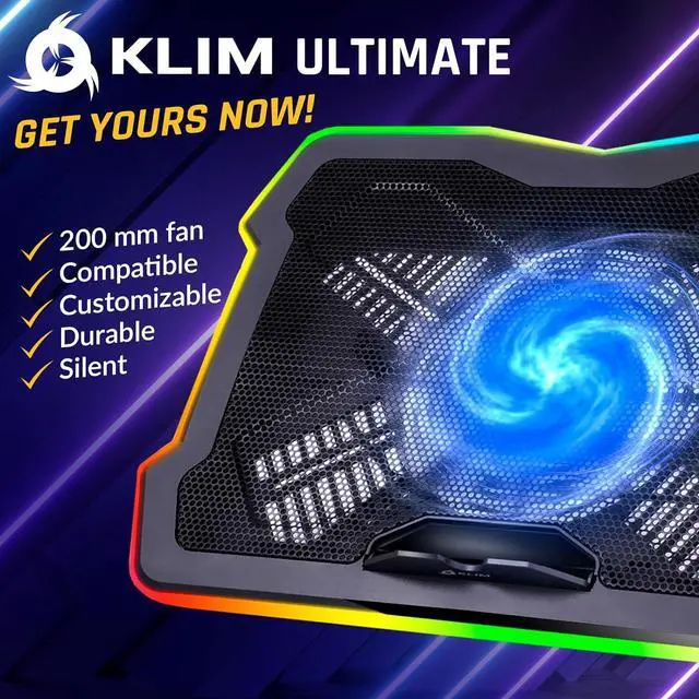 Alt view image 2 of 7 - RGB Laptop Cooling Pad with LED Rim - New 2024 - Gaming Laptop Cooler - USB Powered Fan - Very Stable and Silent Laptop Stand - Compatible up to 17" - PC Mac PS5 PS4 Xbox One
