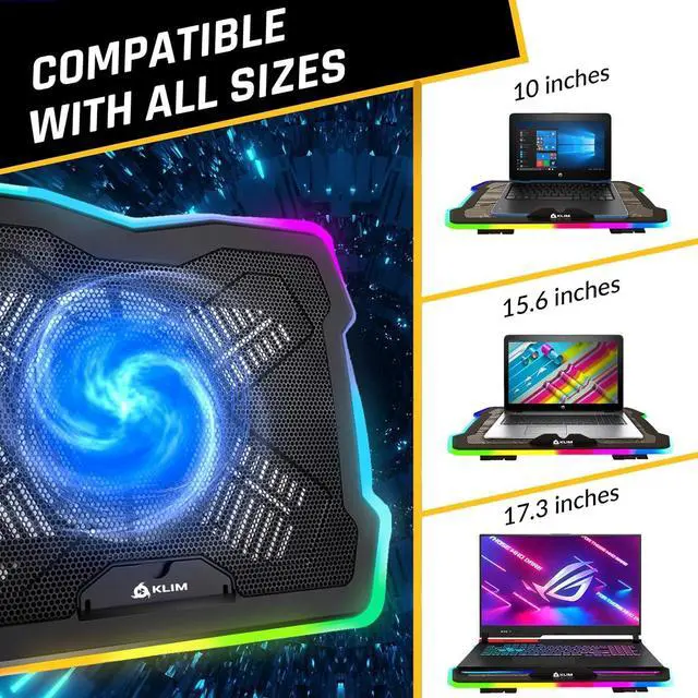 Alt view image 4 of 7 - RGB Laptop Cooling Pad with LED Rim - New 2024 - Gaming Laptop Cooler - USB Powered Fan - Very Stable and Silent Laptop Stand - Compatible up to 17" - PC Mac PS5 PS4 Xbox One