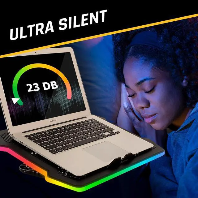 Alt view image 6 of 7 - RGB Laptop Cooling Pad with LED Rim - New 2024 - Gaming Laptop Cooler - USB Powered Fan - Very Stable and Silent Laptop Stand - Compatible up to 17" - PC Mac PS5 PS4 Xbox One