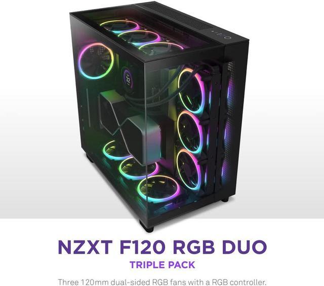 Alt view image 2 of 7 - NZXT F120 RGB Duo Triple Pack - 3 x 120mm Dual-Sided RGB Fans with RGB Controller  20 Individually Addressable LEDs  Balanced Airflow and Static Pressure  Fluid Dynamic Bearing  PWM  Black