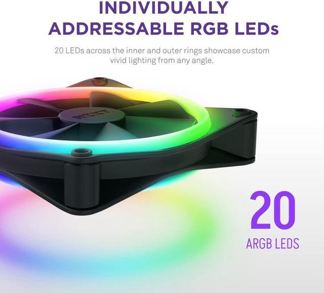 Alt view image 3 of 7 - NZXT F120 RGB Duo Triple Pack - 3 x 120mm Dual-Sided RGB Fans with RGB Controller  20 Individually Addressable LEDs  Balanced Airflow and Static Pressure  Fluid Dynamic Bearing  PWM  Black