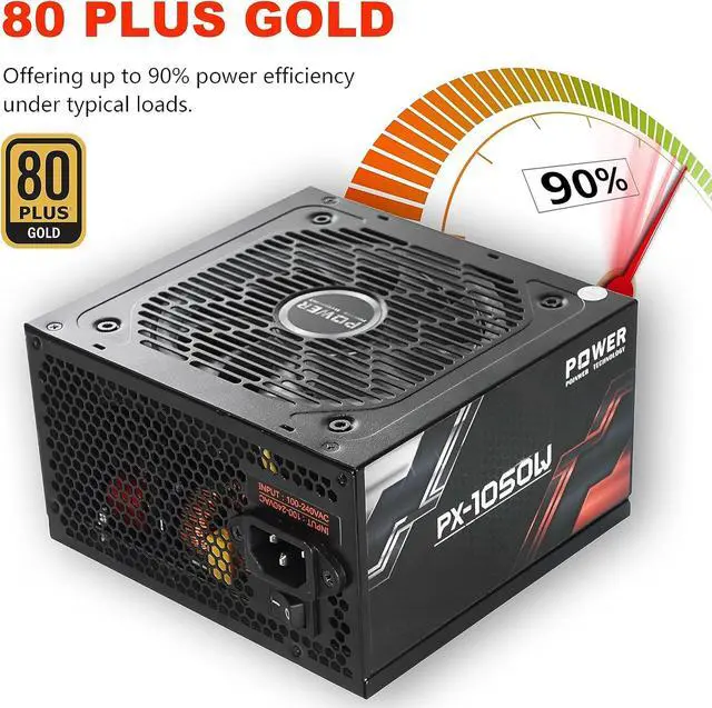Alt view image 2 of 7 - 850 Watt Power Supply 80 Plus Gold - Silent 12cm RGB Fan, Full Modular, Active PFC, 105°C Capacitor - High-Performance 850W PSU for Gaming & ATX Case Computers, 5 Year Warranty