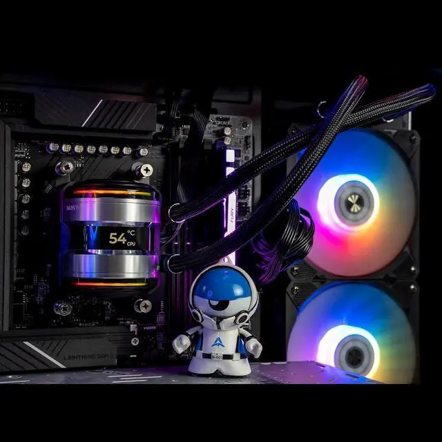 Alt view image 5 of 7 - i360 AIO CPU Liquid Cooler, Dual Pumps System CPU Water Cooler with Temperature Display Screen, 360mm Radiator & Three Snap-in Connection Wireless ARGB & PWM Case Fans (i360 White)