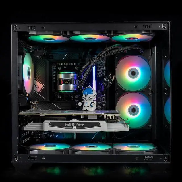 Alt view image 6 of 7 - i360 AIO CPU Liquid Cooler, Dual Pumps System CPU Water Cooler with Temperature Display Screen, 360mm Radiator & Three Snap-in Connection Wireless ARGB & PWM Case Fans (i360 White)