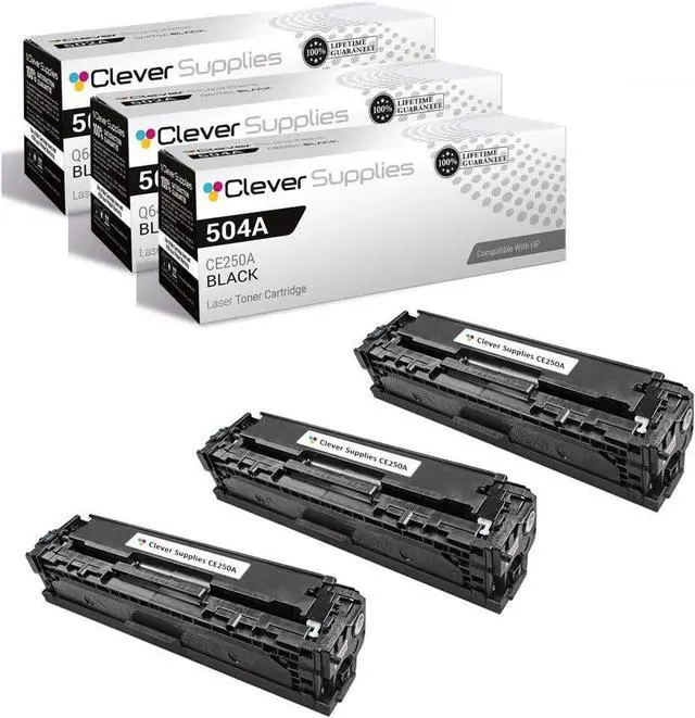Alt view image 7 of 7 - Compatible Toner Cartridge Replacement for  CP3525n CE250A Black CE251A Cyan CE252A Yellow CE253A Magenta  504A COLOR CM3530 CM3530FS CP3525DN CP3525X CP3520 CM3530FS MFP 4 Color Set