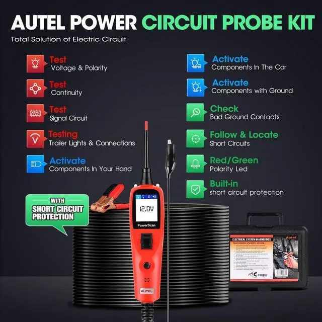 Alt view image 2 of 7 - Circuit Tester, Power Circuit Probe Tool, 12-24V Electrical Short Open Breaker Circuit Finder, Automotive Circuit Tester, Digital Multimeter/Relay & Diode Resistance Tool Kit, & 20FT Long Cord