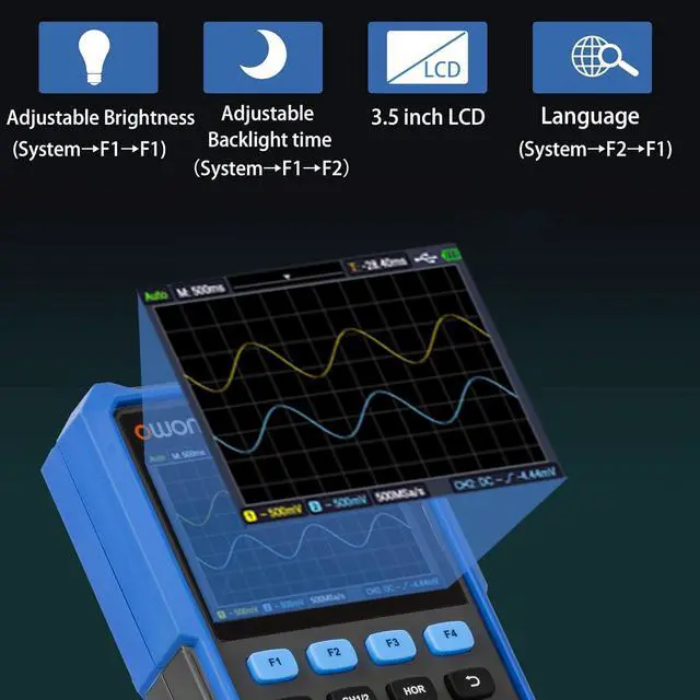Alt view image 2 of 6 - HDS272 Oscilloscope, 70MHz Bandwidth Dual Channel Oscilloscope Multiumeter, 2 in 1 Function 20,000 Counts Multiumeter 3.5" LCD for Electronic Measurement Circuit Design, Test, Repair