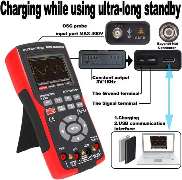 Alt view image 5 of 7 - ZT-702S 2 in 1 Handheld Digital Automotive Oscilloscope Multimeter, Diode Tester,multimeter auto rangin48MSa/s High Sampling RateAmp Ohm Volt Meter TesterVoltage/Current Test